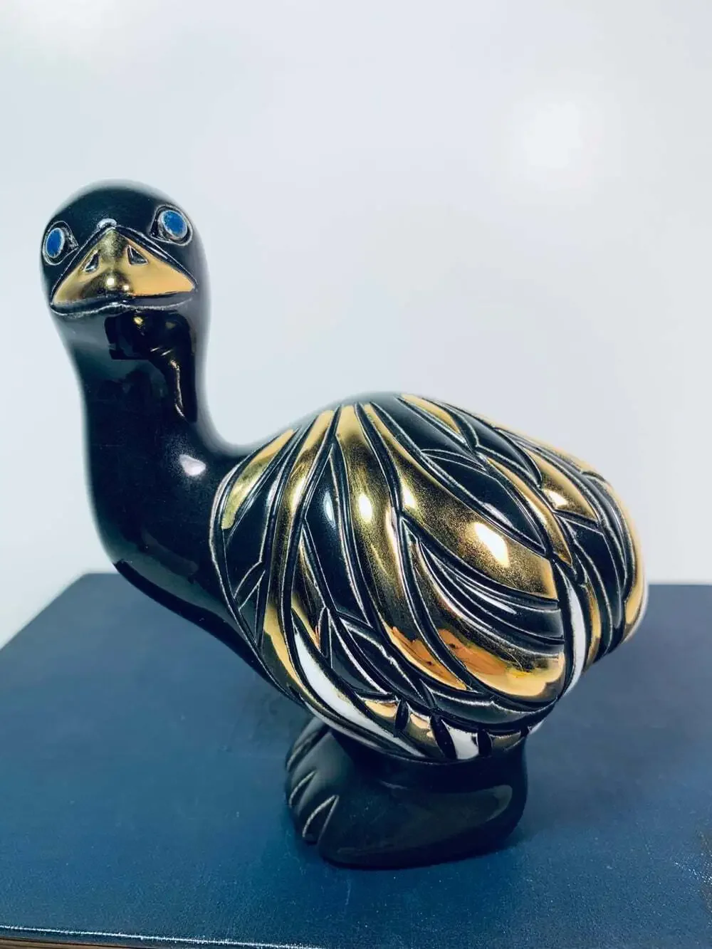 Emu or Ostrich black and gold figurine
